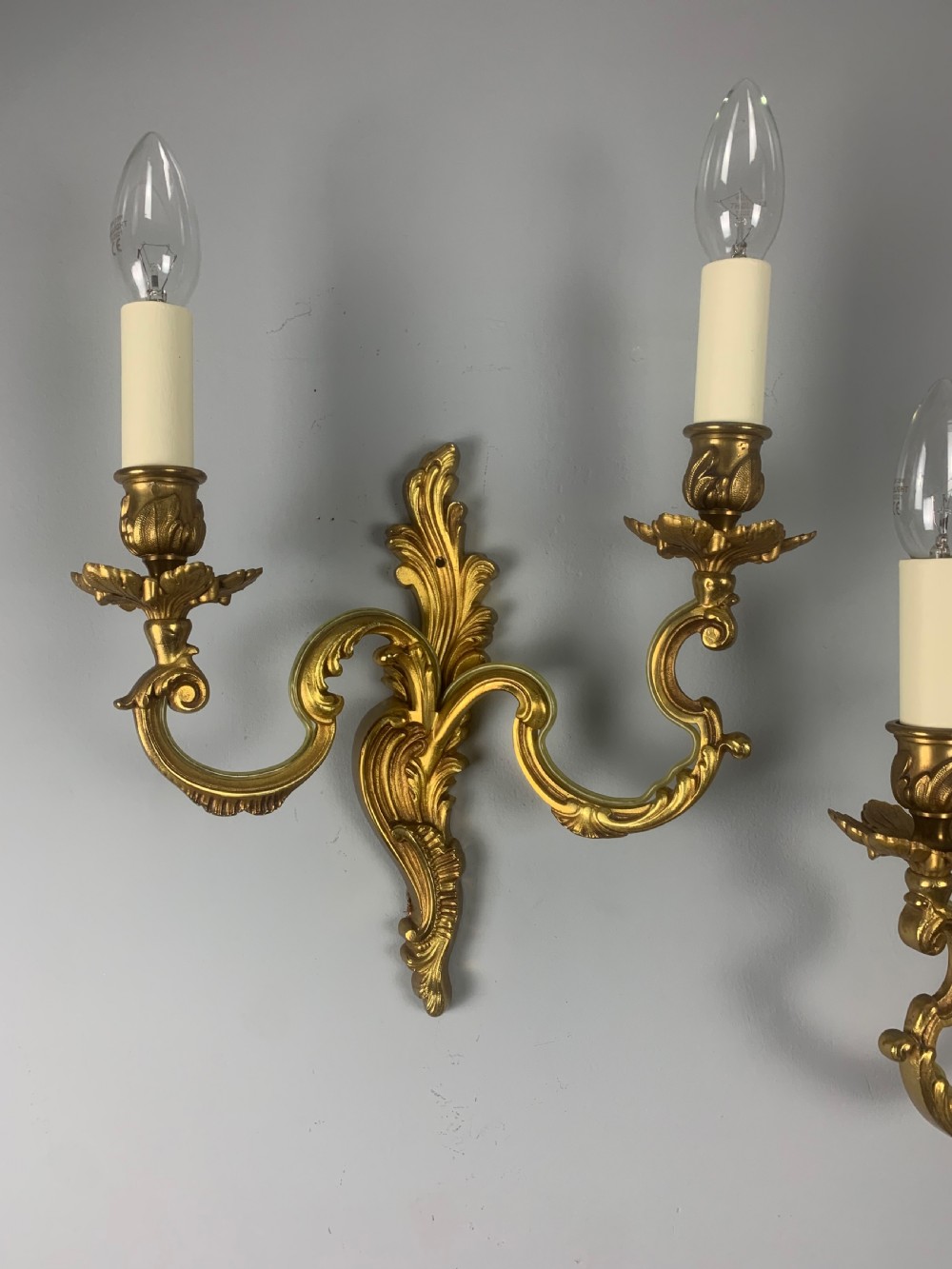 Pair of French Gilt Brass Wall Lights, Rewired  View V