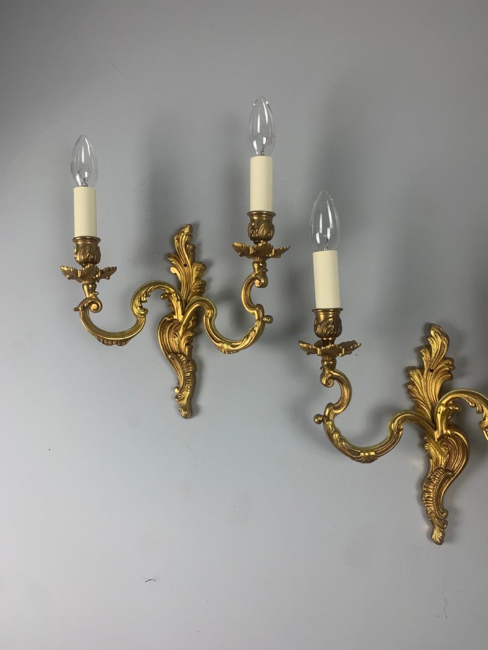 Pair of French Gilt Brass Wall Lights, Rewired  View VI