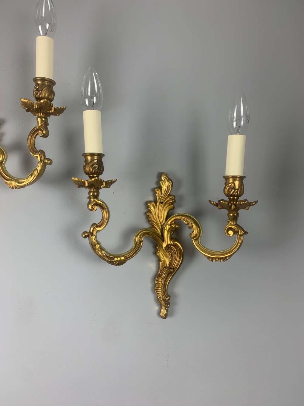 Pair of French Gilt Brass Wall Lights, Rewired  View VII