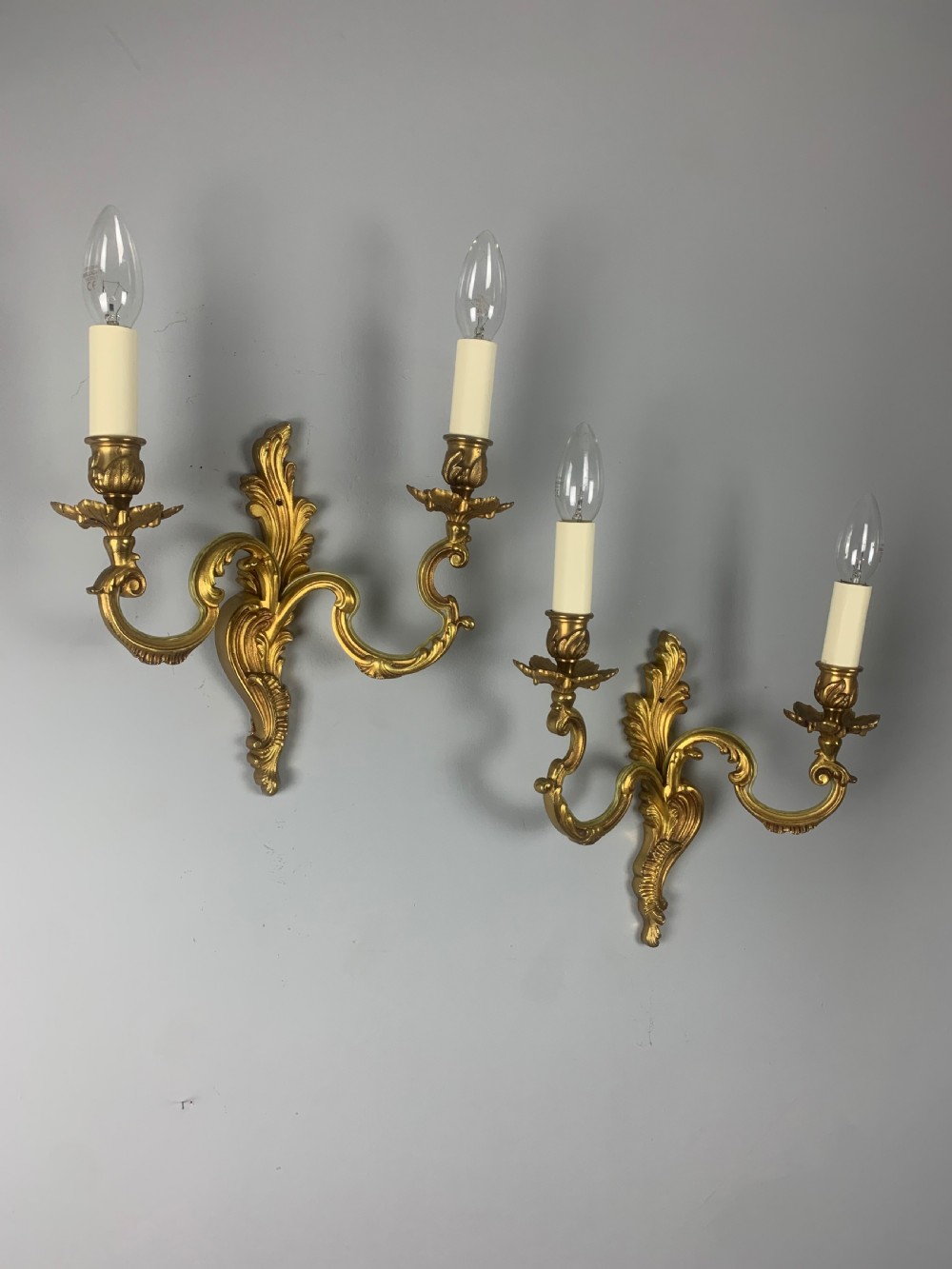 Pair of French Gilt Brass Wall Lights, Rewired  View VIII