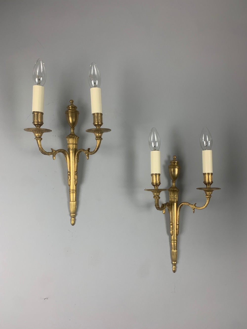 Pair of Classical French Gilt Brass Wall Lights, Rewired 