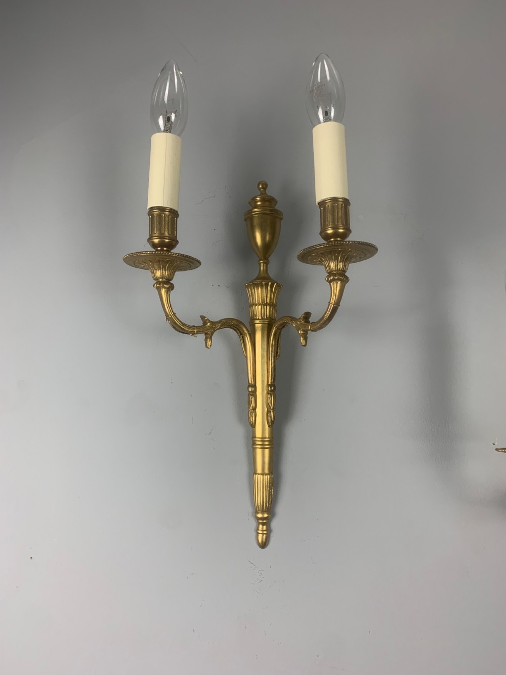 Pair of Classical French Gilt Brass Wall Lights, Rewired  View II