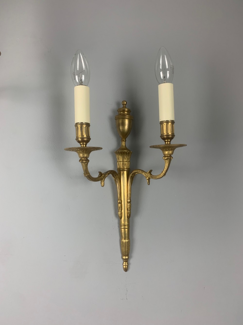 Pair of Classical French Gilt Brass Wall Lights, Rewired  View III