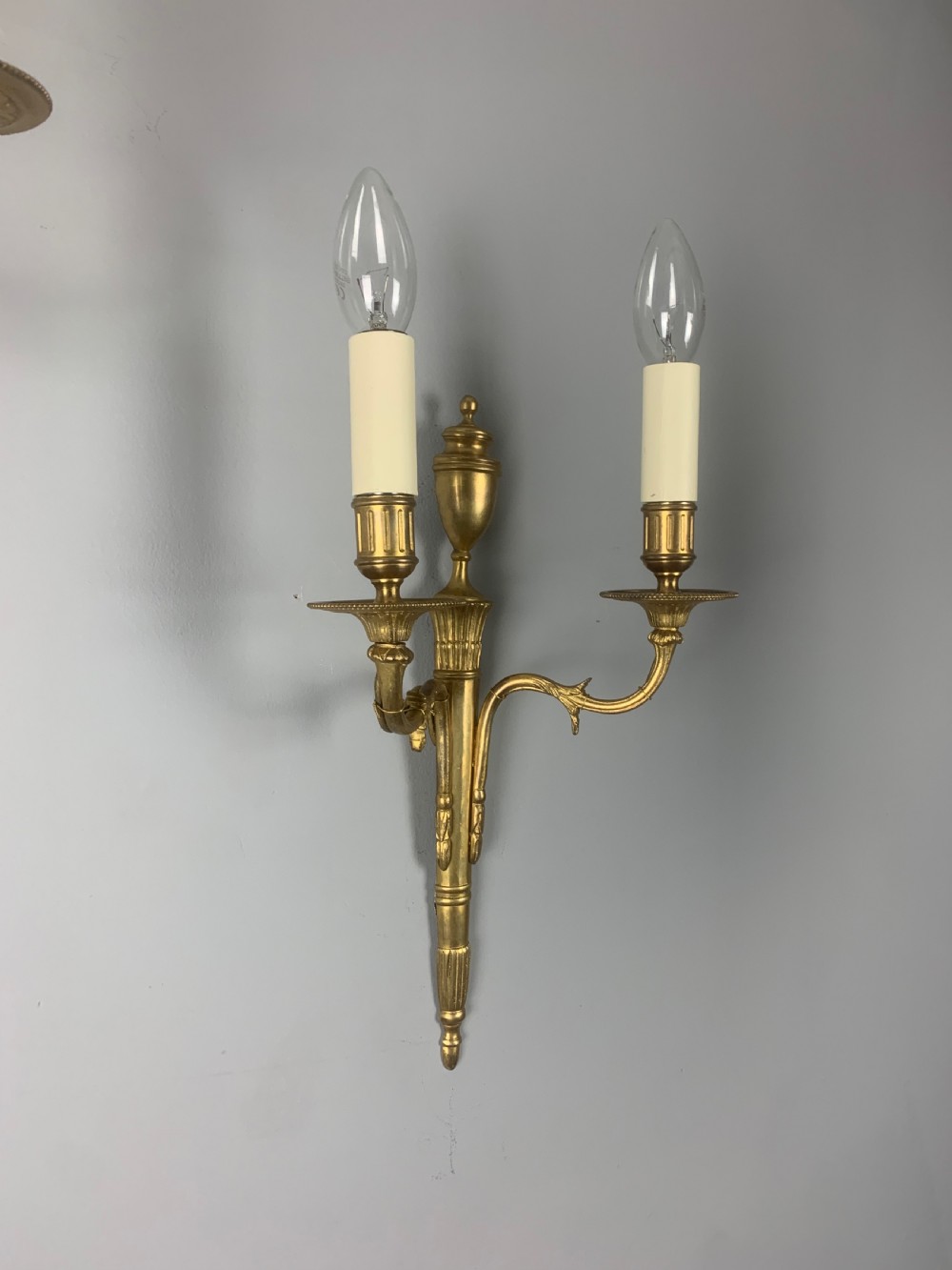 Pair of Classical French Gilt Brass Wall Lights, Rewired  View V