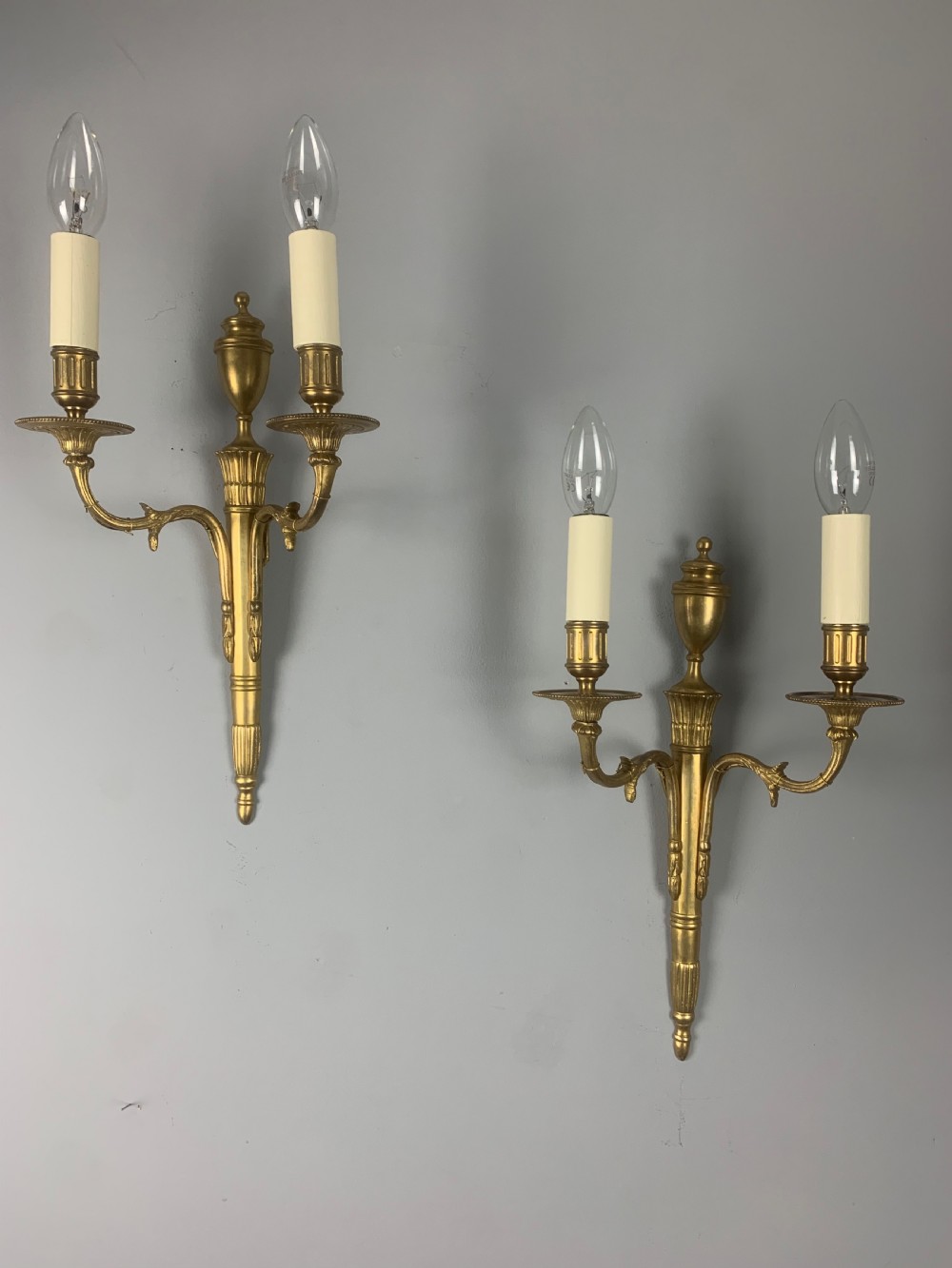 Pair of Classical French Gilt Brass Wall Lights, Rewired  View IX