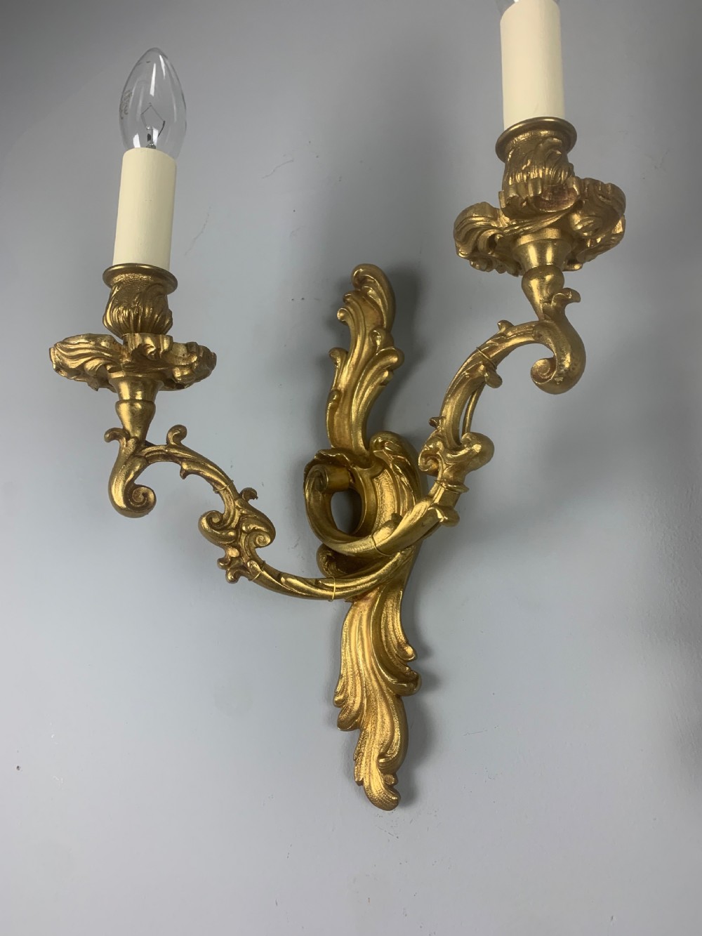 Pair of French Gilt Brass Wall Lights, Rewired  View III