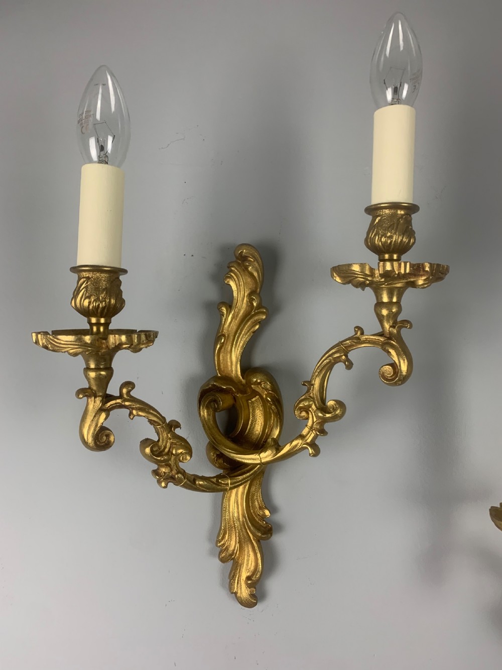 Pair of French Gilt Brass Wall Lights, Rewired  View V