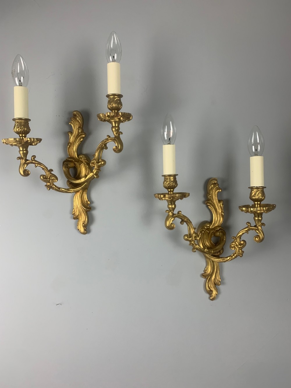 Pair of French Gilt Brass Wall Lights, Rewired  View VI