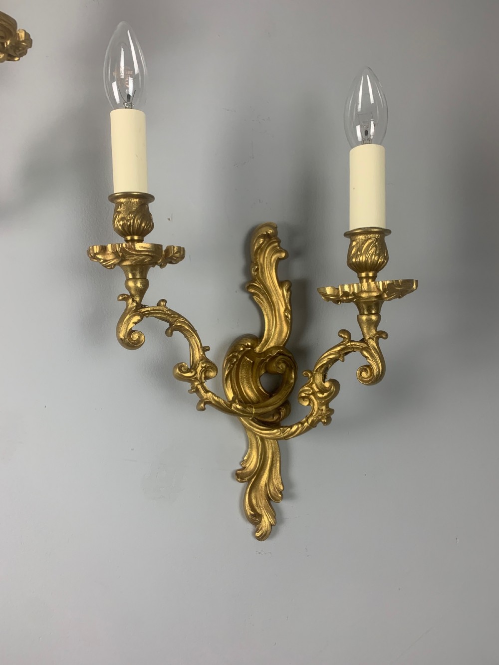 Pair of French Gilt Brass Wall Lights, Rewired  View VII