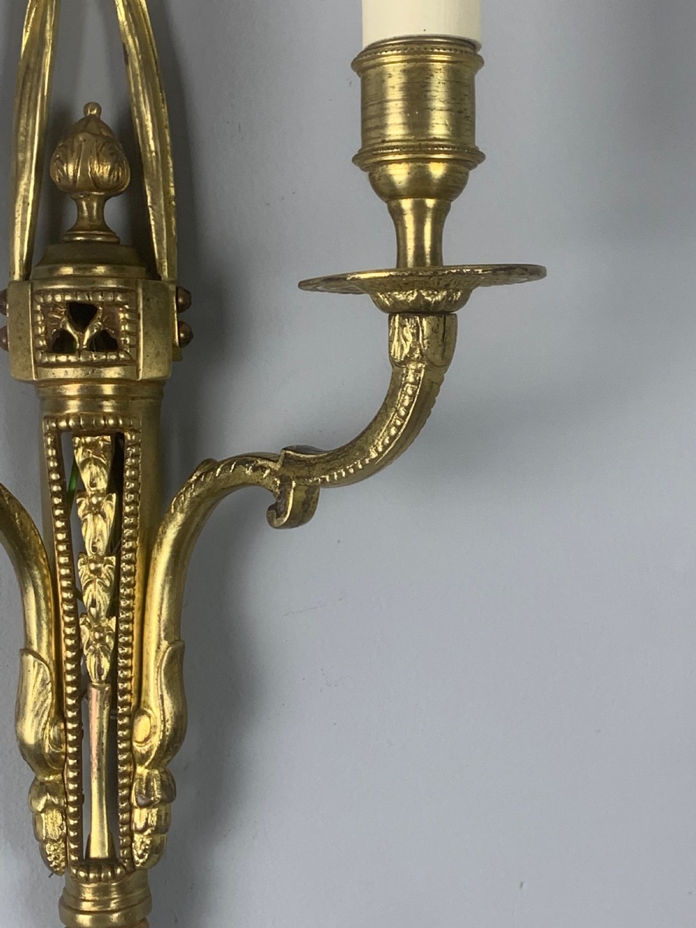 Pair of English Ribbon Brass Wall Lights, Rewired  View III