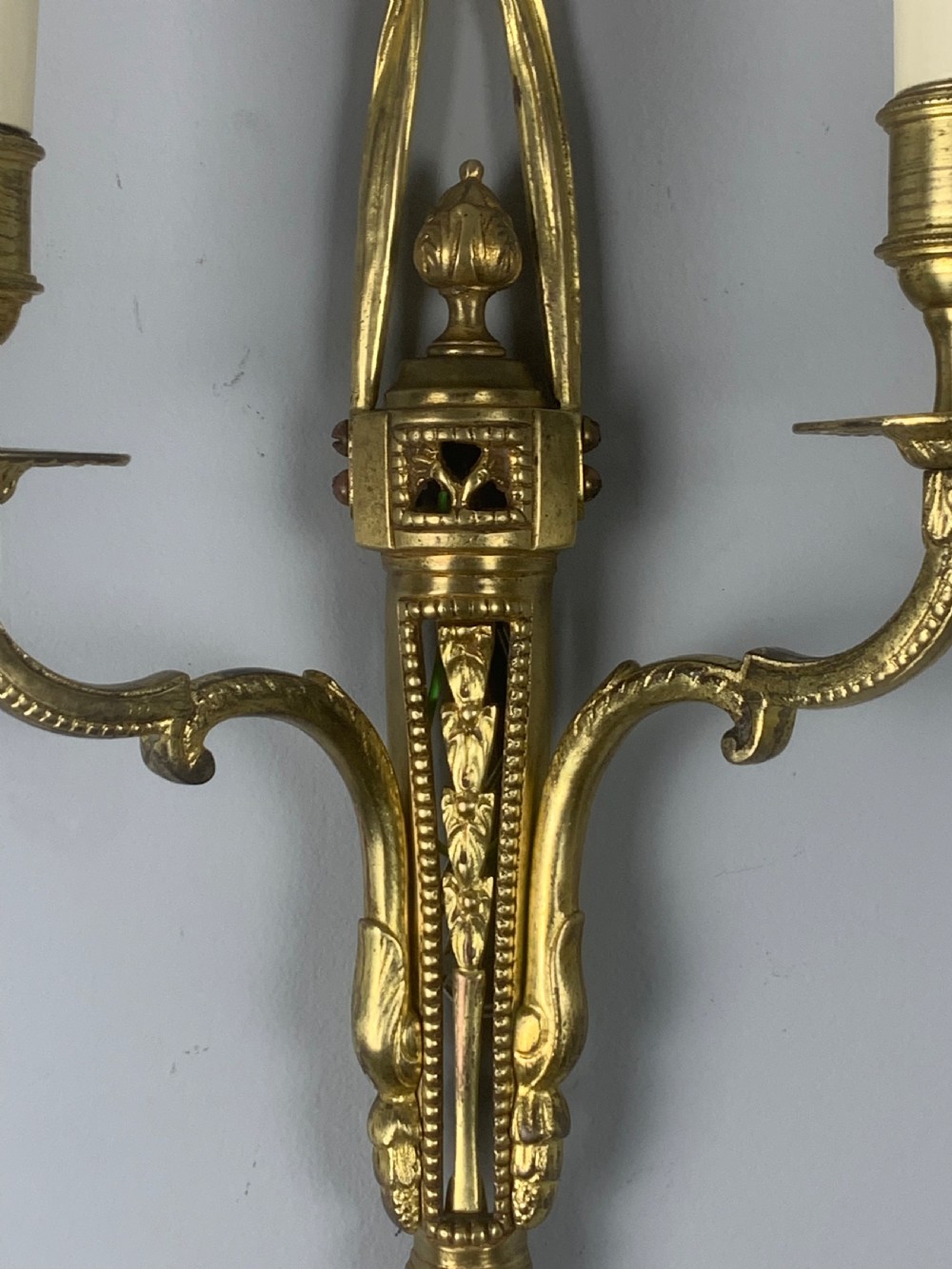 Pair of English Ribbon Brass Wall Lights, Rewired  View IV