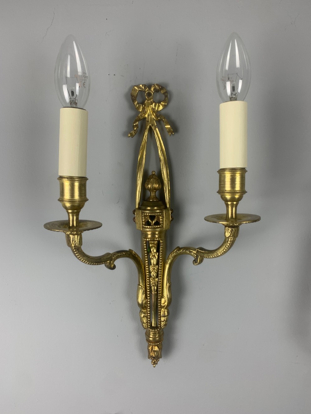Pair of English Ribbon Brass Wall Lights, Rewired  View VII