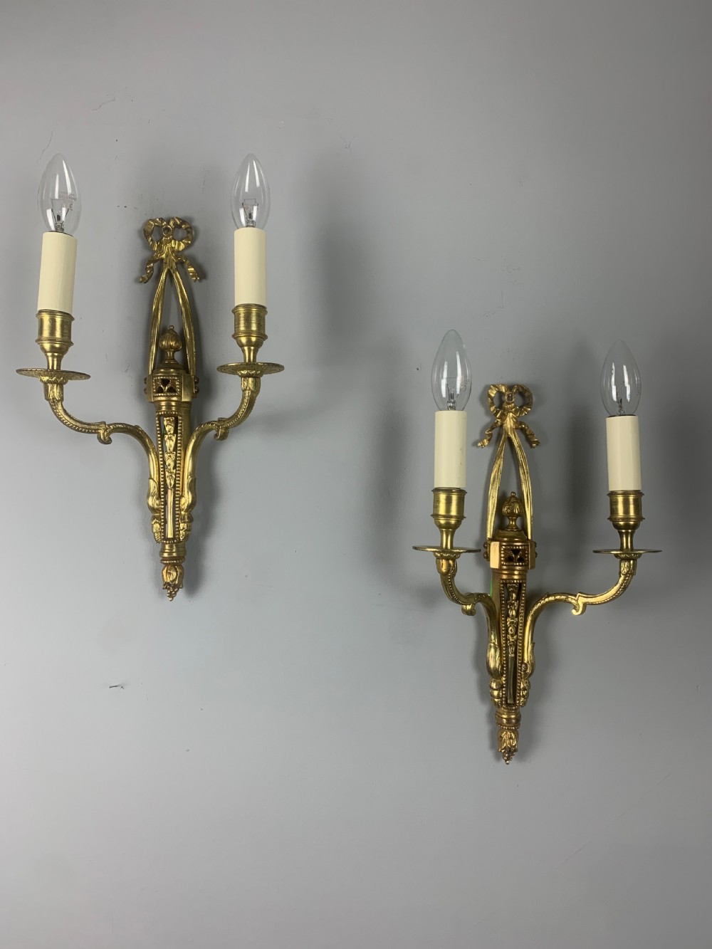 Pair of English Ribbon Brass Wall Lights, Rewired  View VIII