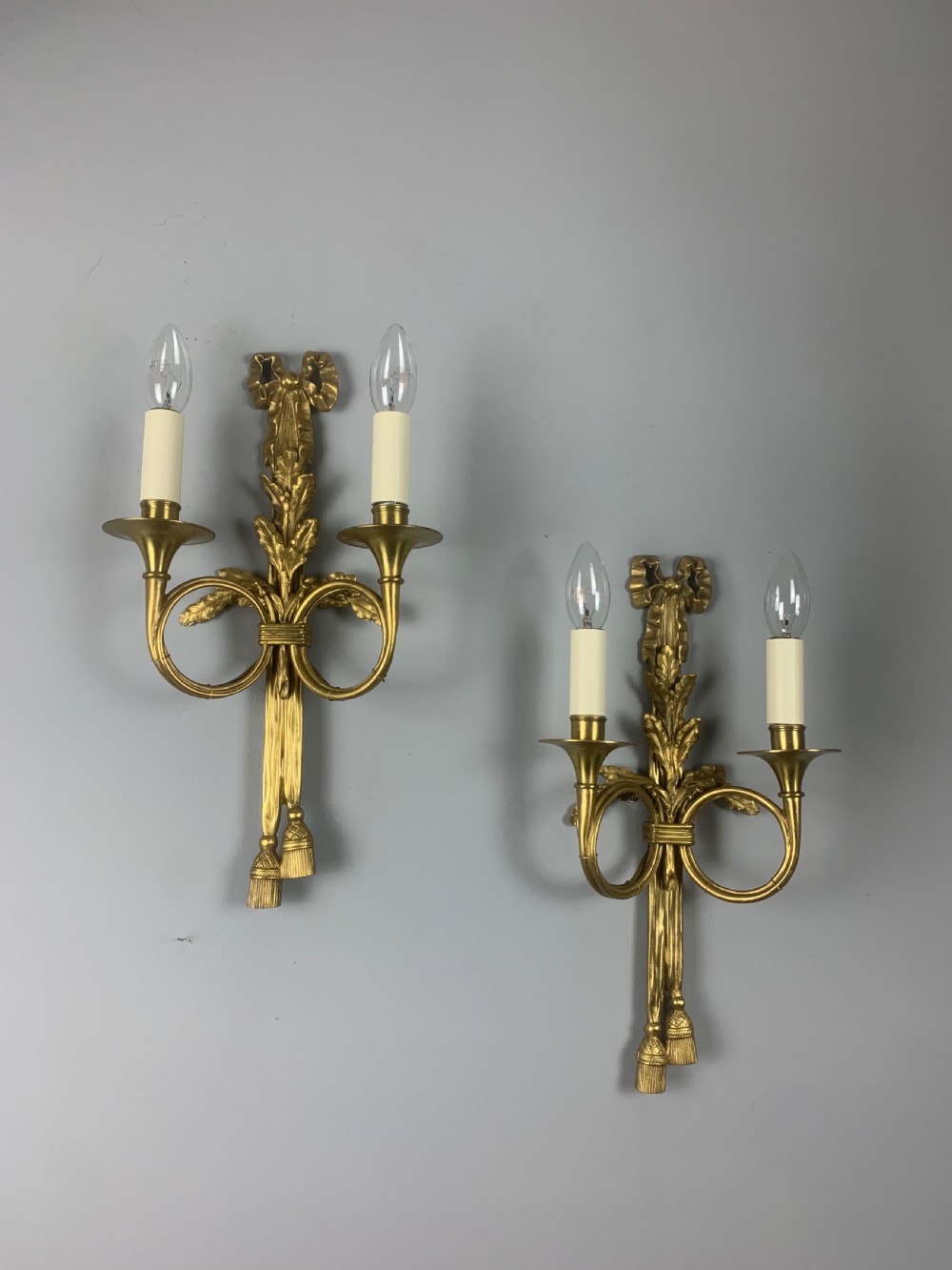 Pair of French Trumpet Brass Wall Lights, Rewired  View II