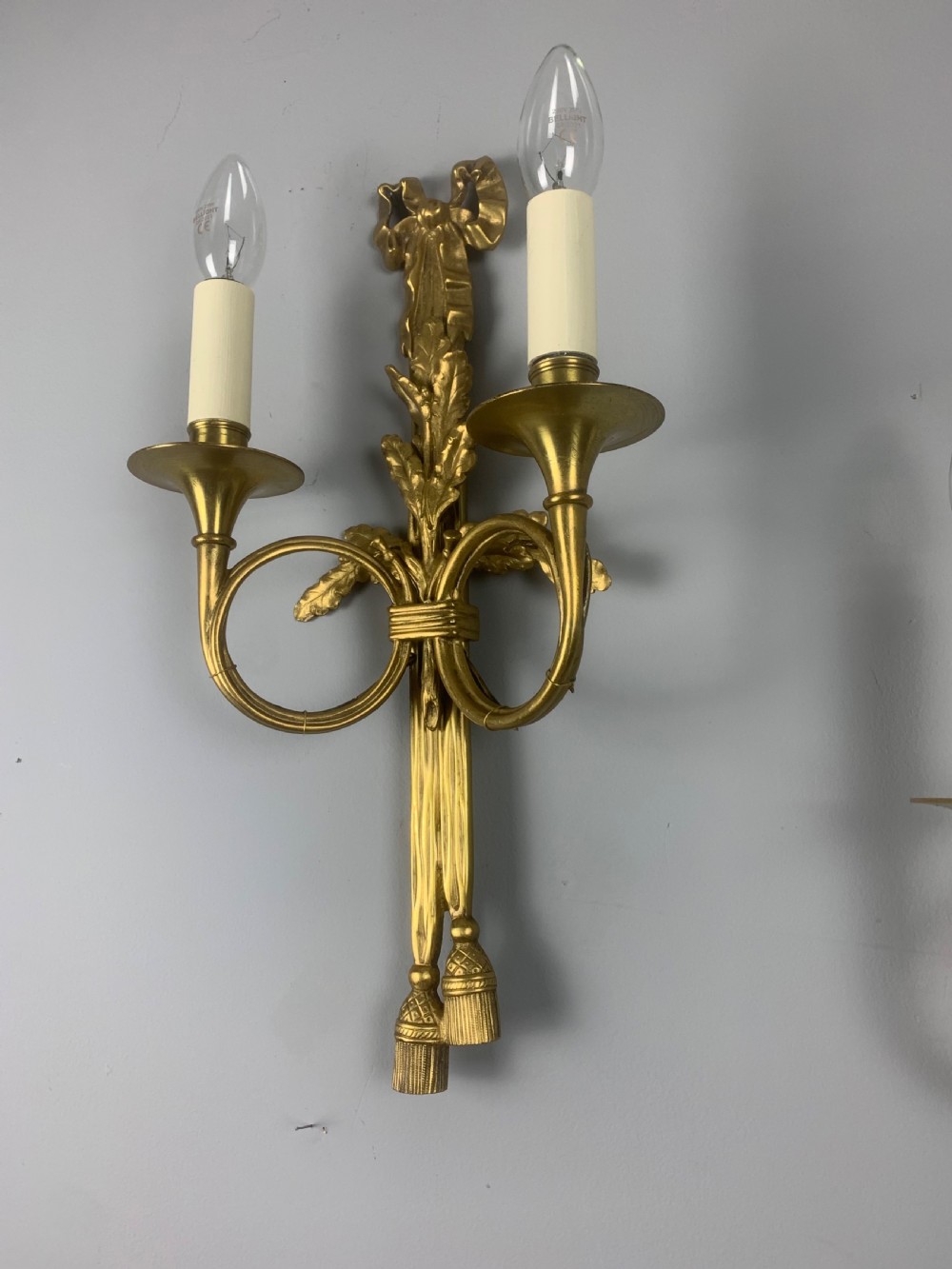 Pair of French Trumpet Brass Wall Lights, Rewired  View IV