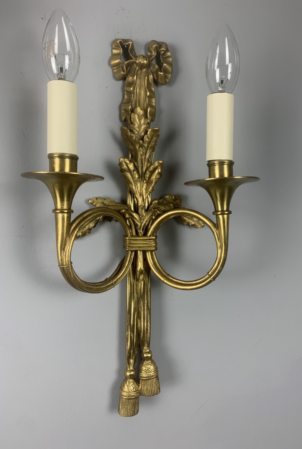 Pair of French Trumpet Brass Wall Lights, Rewired  View V