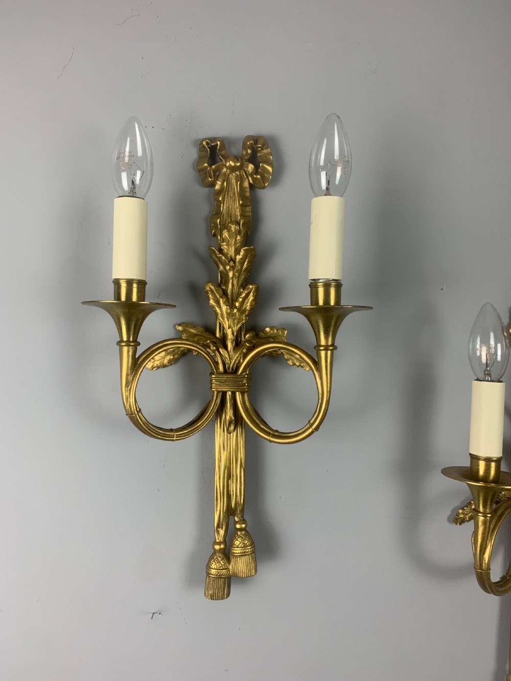 Pair of French Trumpet Brass Wall Lights, Rewired  View VI