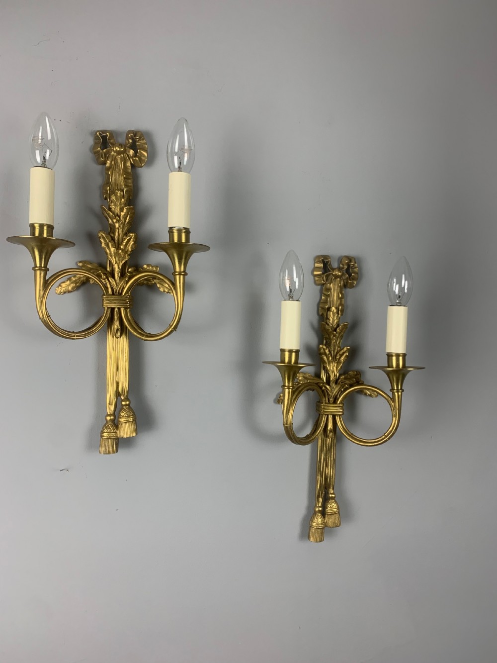 Pair of French Trumpet Brass Wall Lights, Rewired  View VII