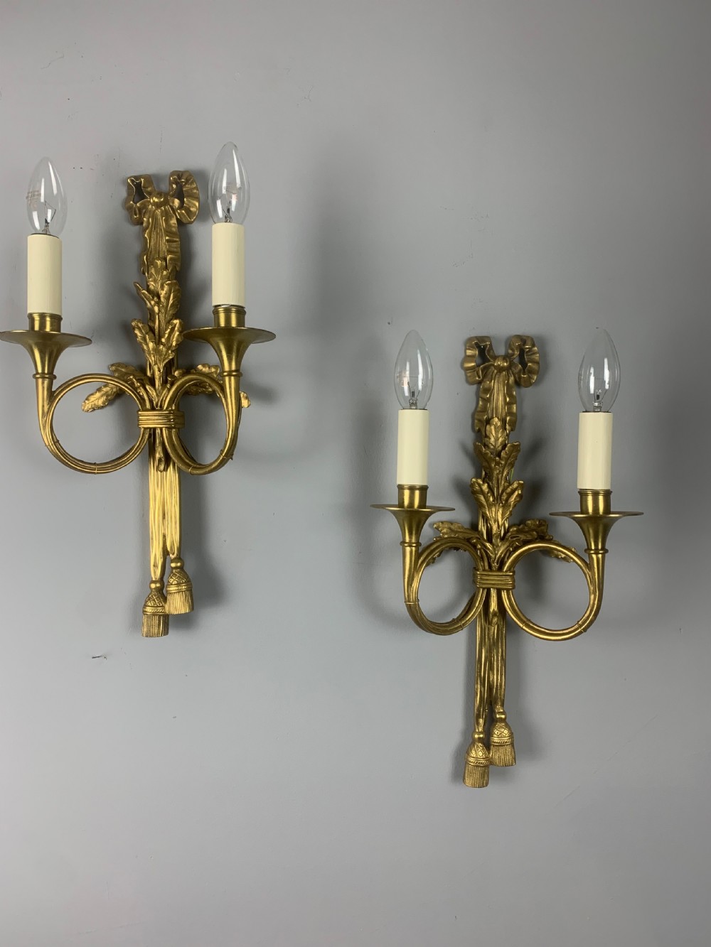Pair of French Trumpet Brass Wall Lights, Rewired  View VIII