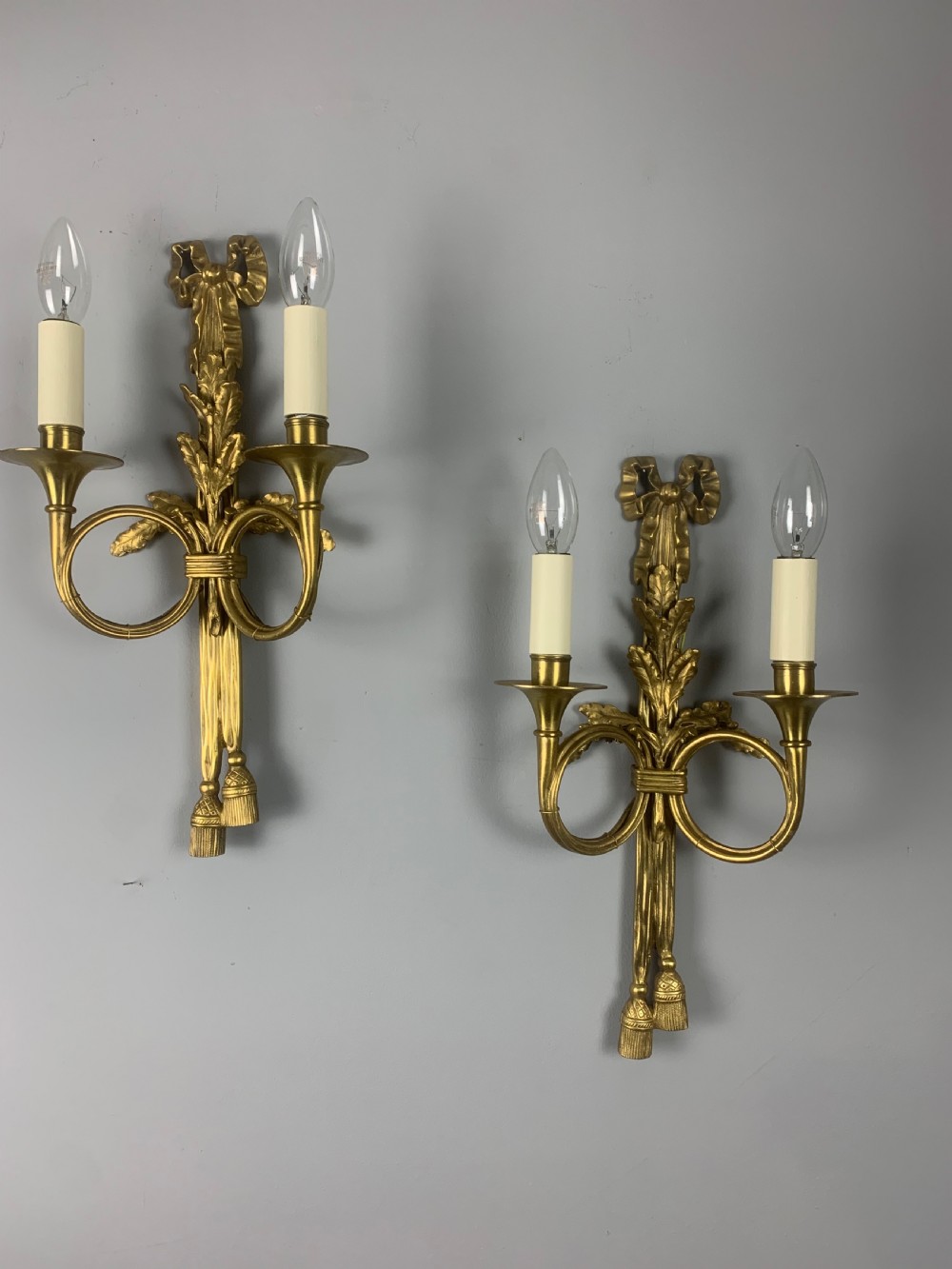 Pair of French Trumpet Brass Wall Lights, Rewired  View IX