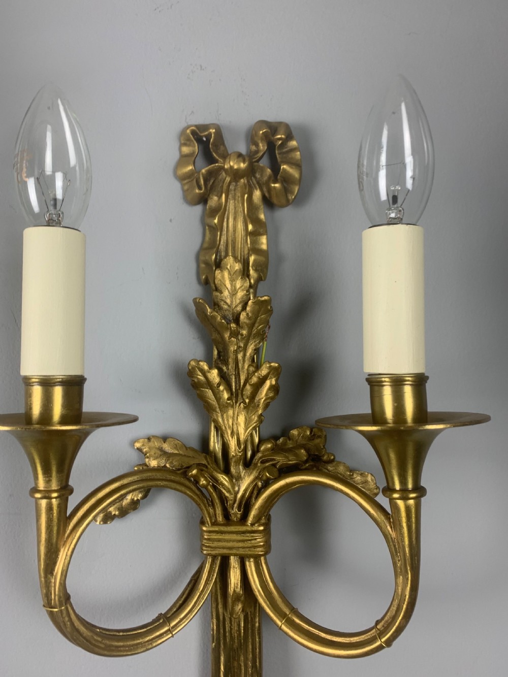 Pair of French Trumpet Brass Wall Lights, Rewired  View X