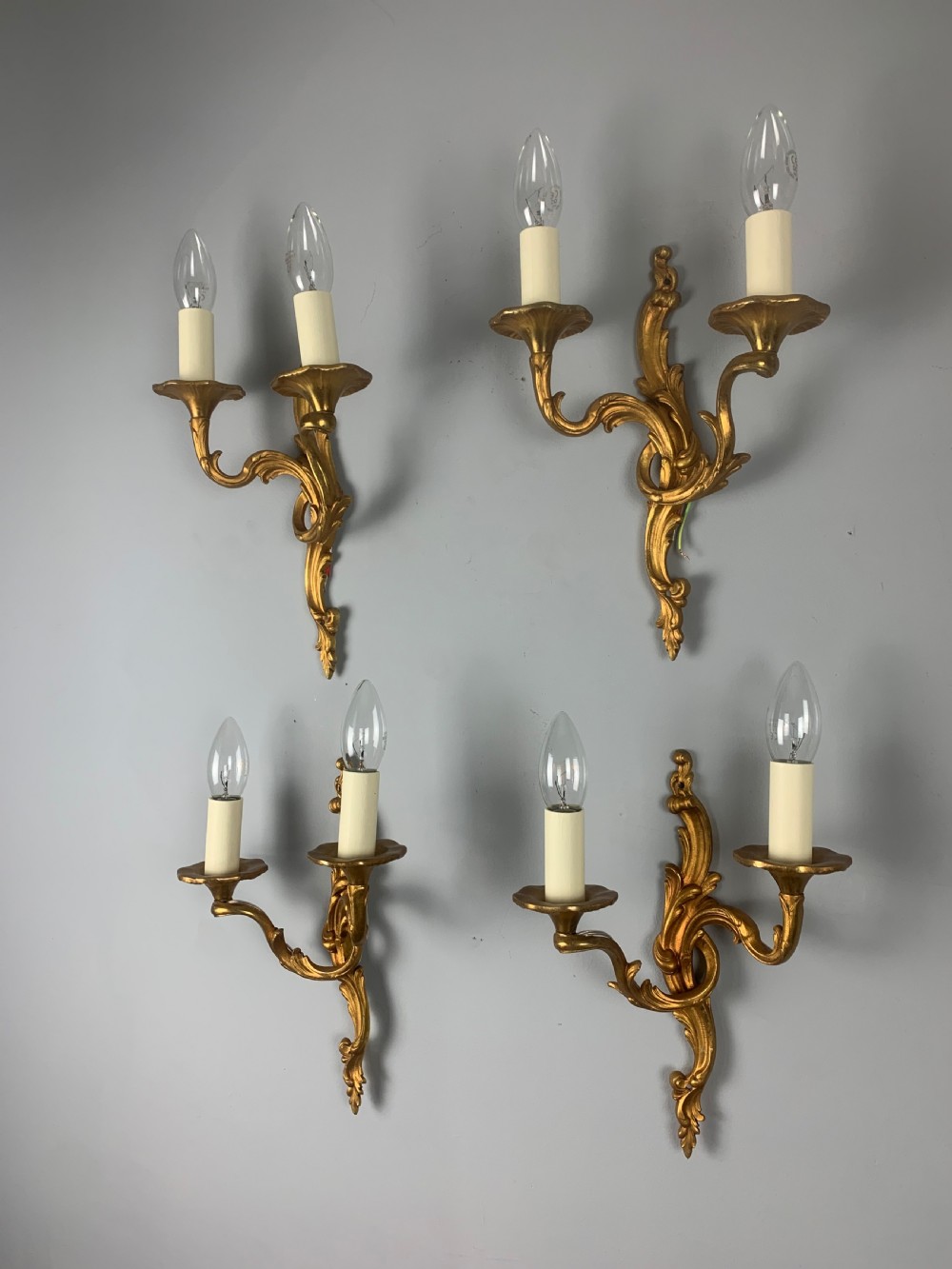 Set of 6 Gilt Bronze French Wall Lights, Rewired  View III