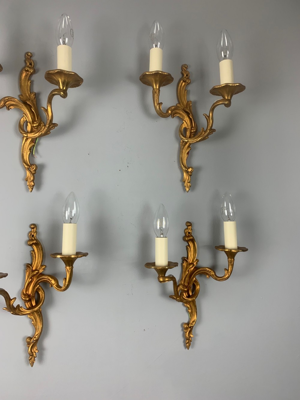 Set of 6 Gilt Bronze French Wall Lights, Rewired  View IV