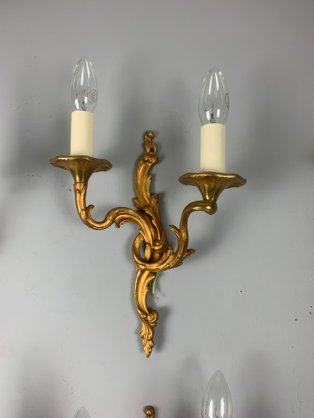 Set of 6 Gilt Bronze French Wall Lights, Rewired  View V