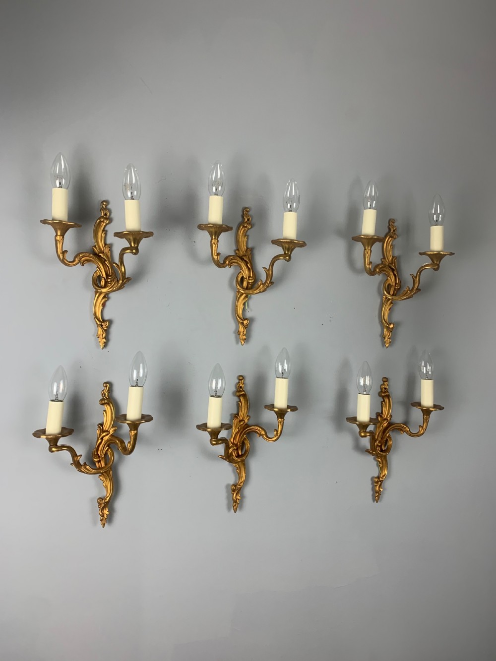 Set of 6 Gilt Bronze French Wall Lights, Rewired  View VIII