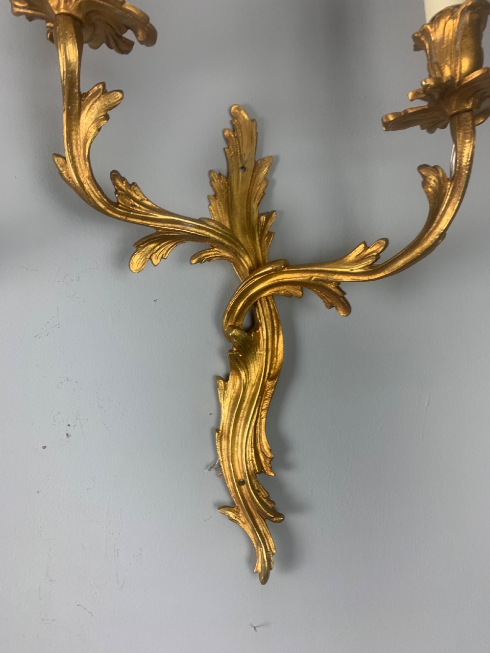 Large Pair of French Rococo Gilt Bronze Wall Lights, Rewired  View III