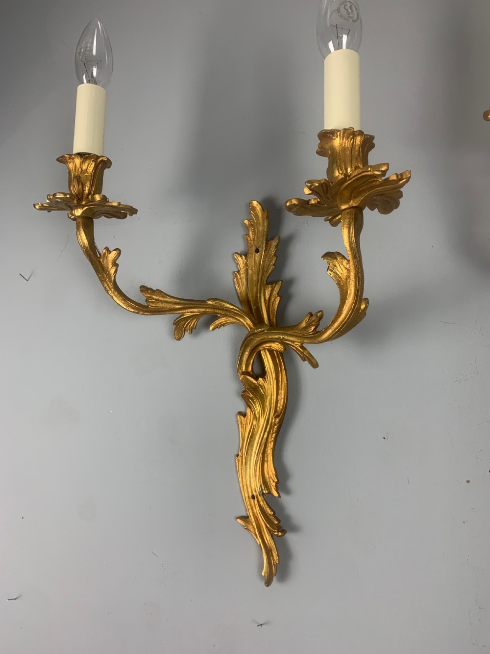 Large Pair of French Rococo Gilt Bronze Wall Lights, Rewired  View IV