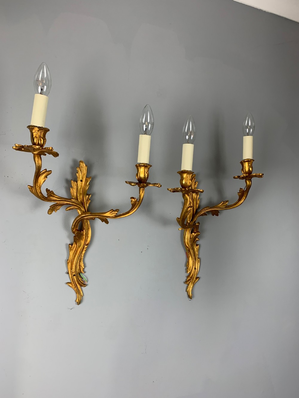 Large Pair Of Opposing French Rococo Gilt Bronze Wall Light View II