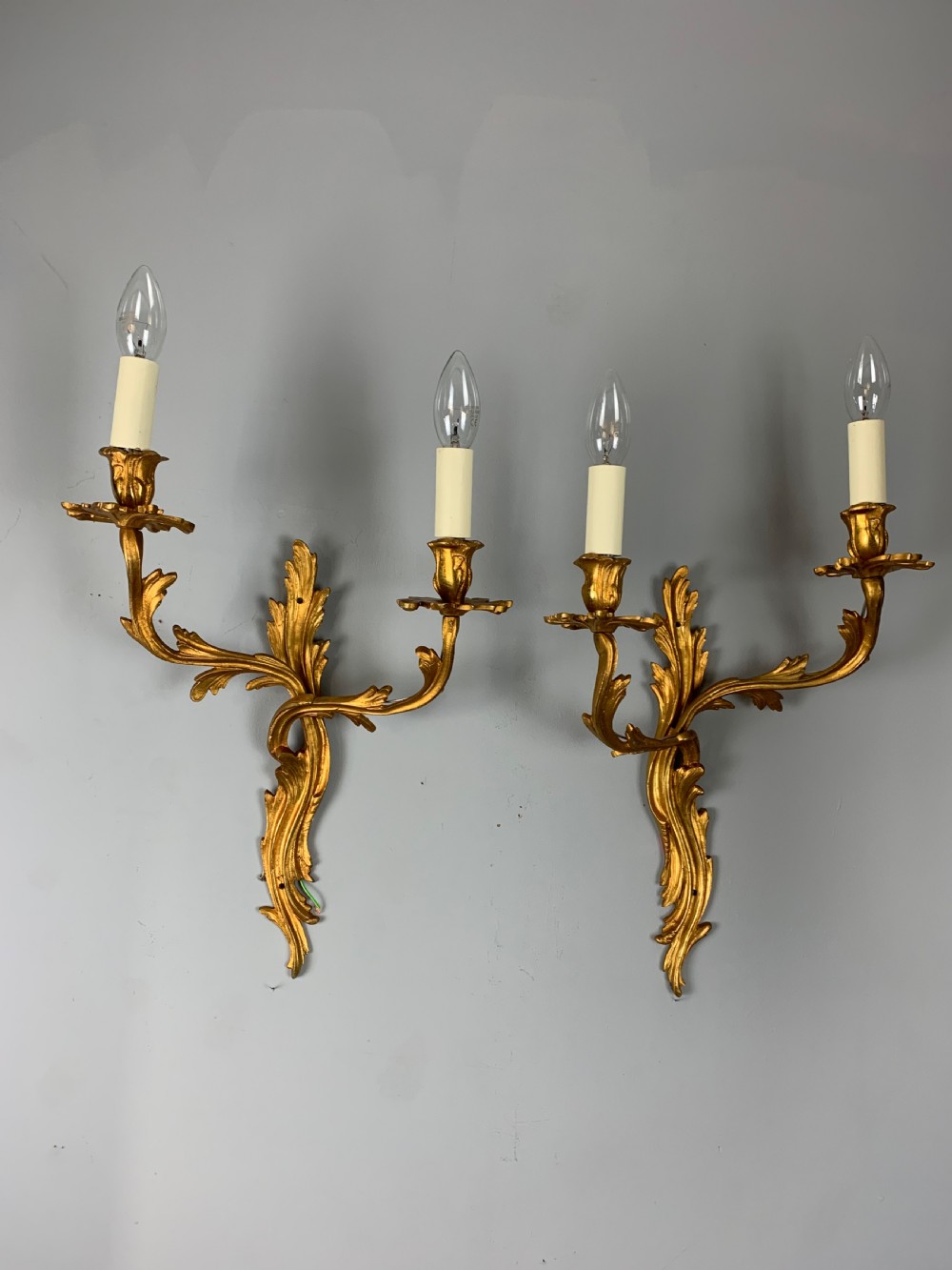 Large Pair Of Opposing French Rococo Gilt Bronze Wall Light View III