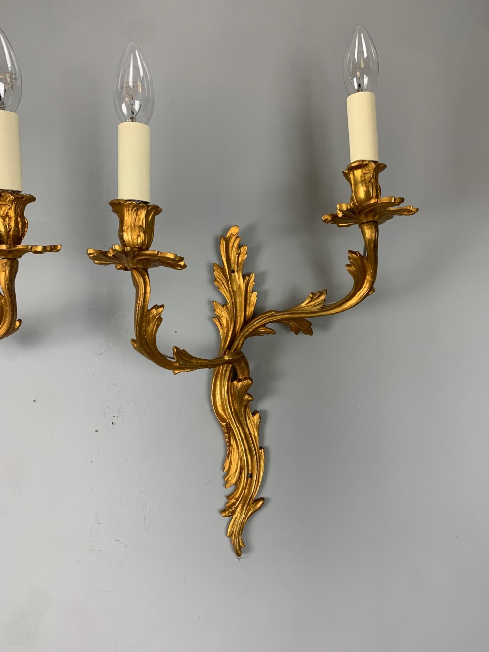 Large Pair Of Opposing French Rococo Gilt Bronze Wall Light View V