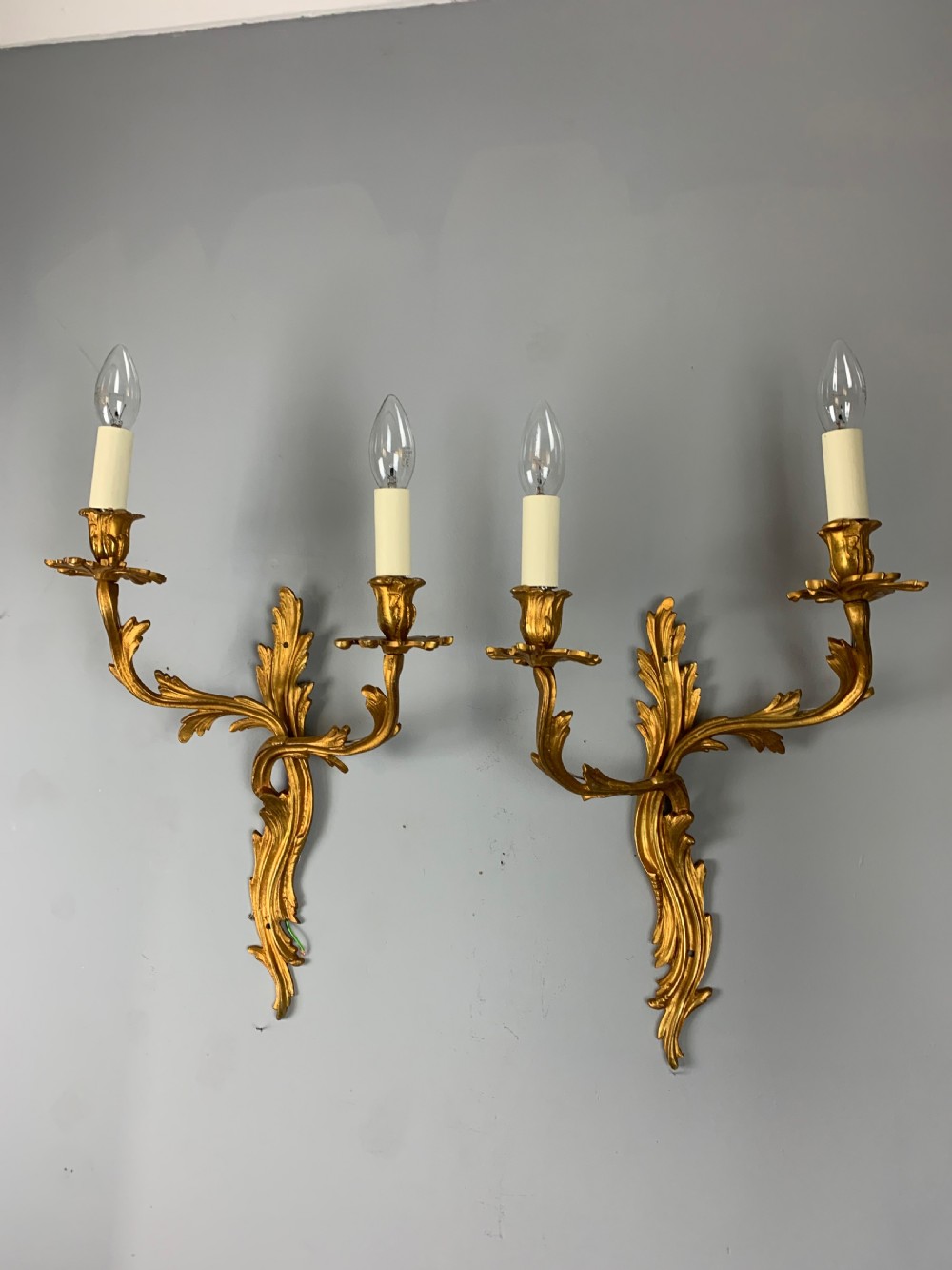 Large Pair Of Opposing French Rococo Gilt Bronze Wall Light View VI