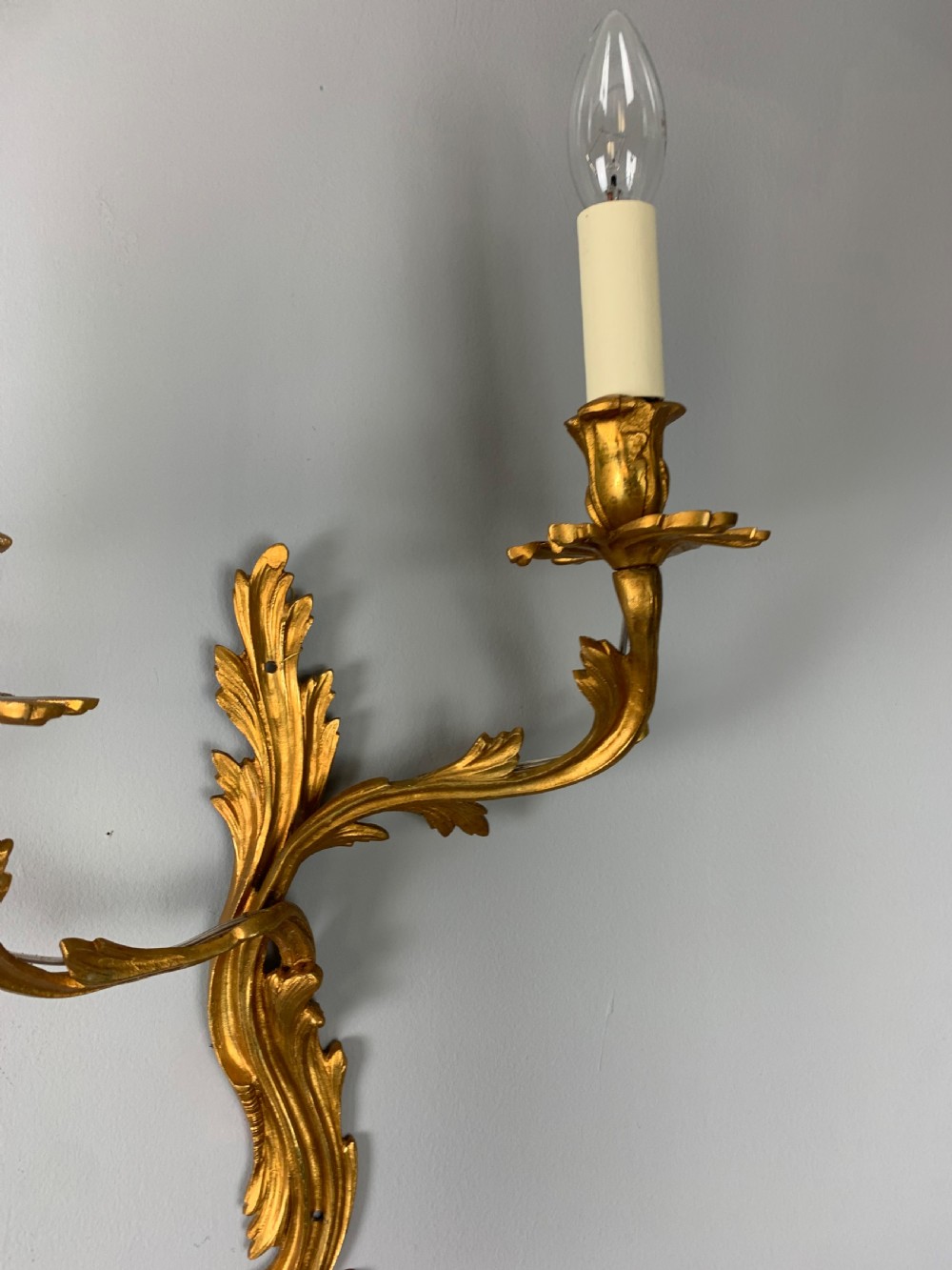 Large Pair Of Opposing French Rococo Gilt Bronze Wall Light View VII