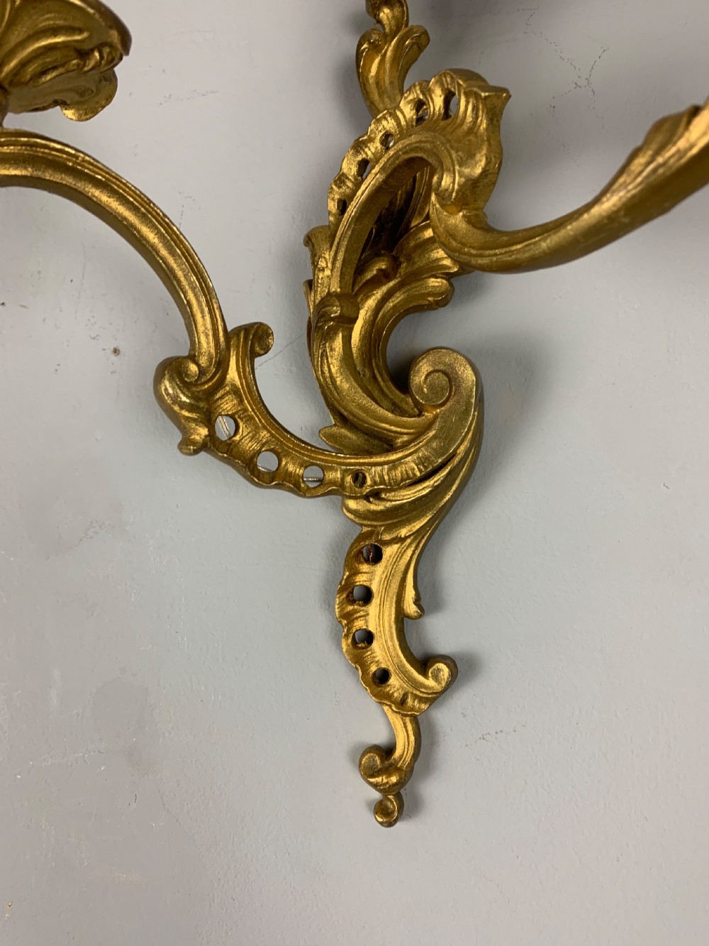 Pair of French Gilt Brass Rococo Wall Lights, Rewired  View II