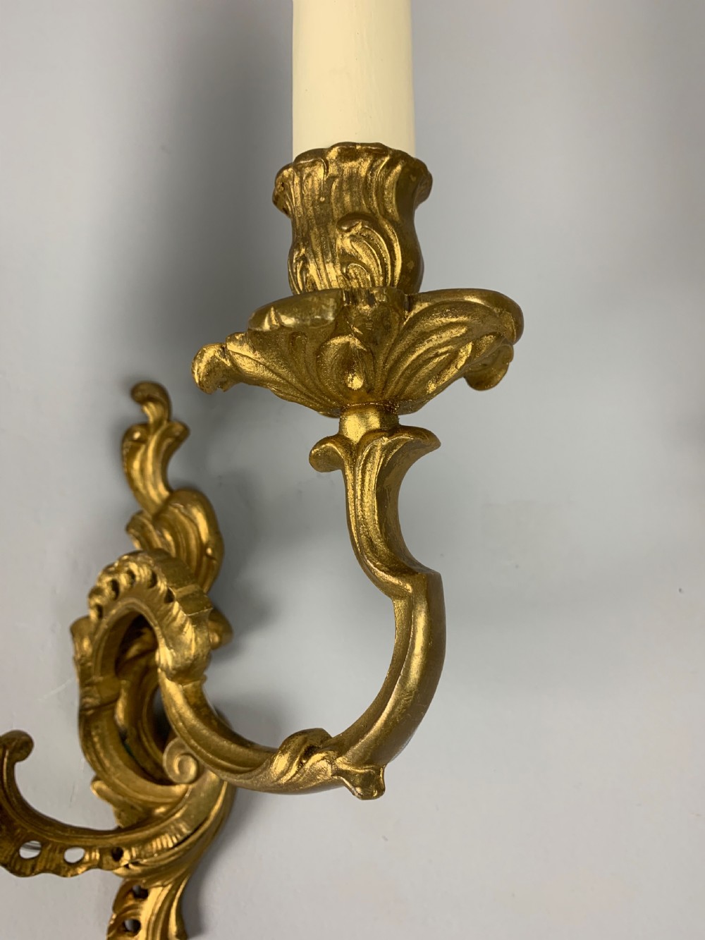 Pair of French Gilt Brass Rococo Wall Lights, Rewired  View III