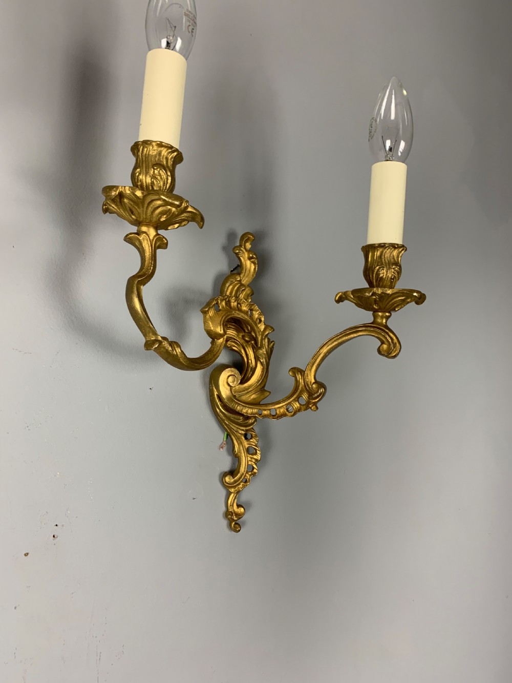 Pair of French Gilt Brass Rococo Wall Lights, Rewired  View IV