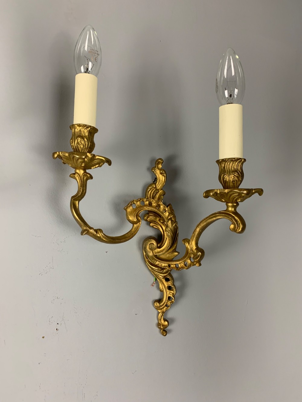 Pair of French Gilt Brass Rococo Wall Lights, Rewired  View V