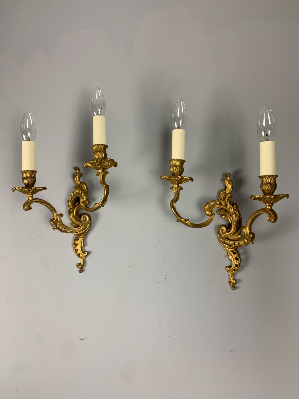 Pair of French Gilt Brass Rococo Wall Lights, Rewired  View VI