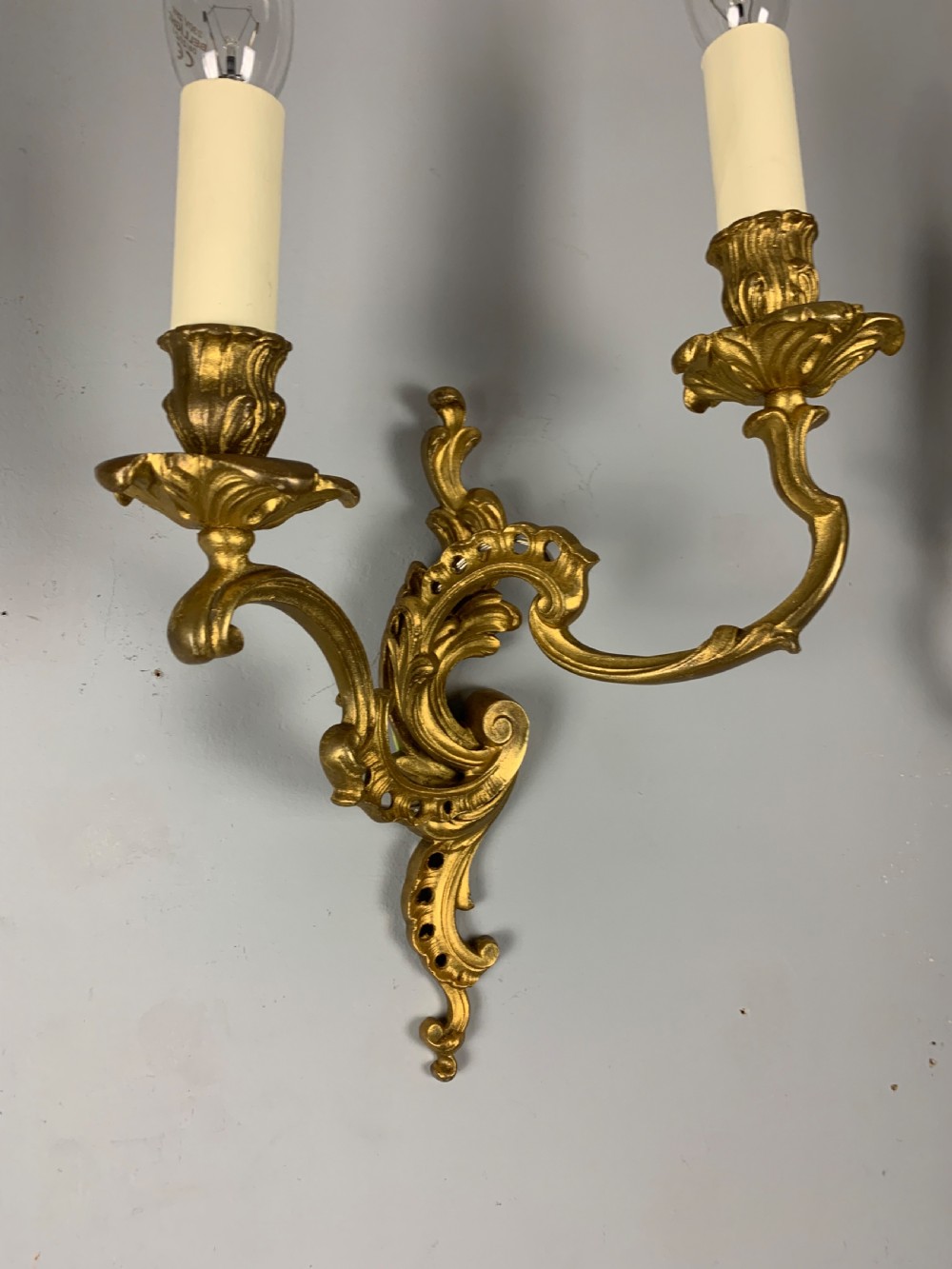 Pair of French Gilt Brass Rococo Wall Lights, Rewired  View VII