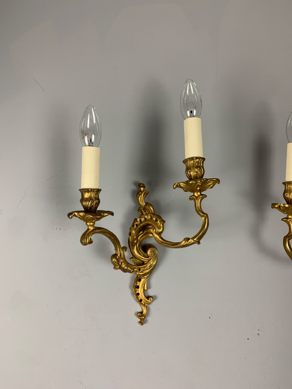 Pair of French Gilt Brass Rococo Wall Lights, Rewired  View VIII