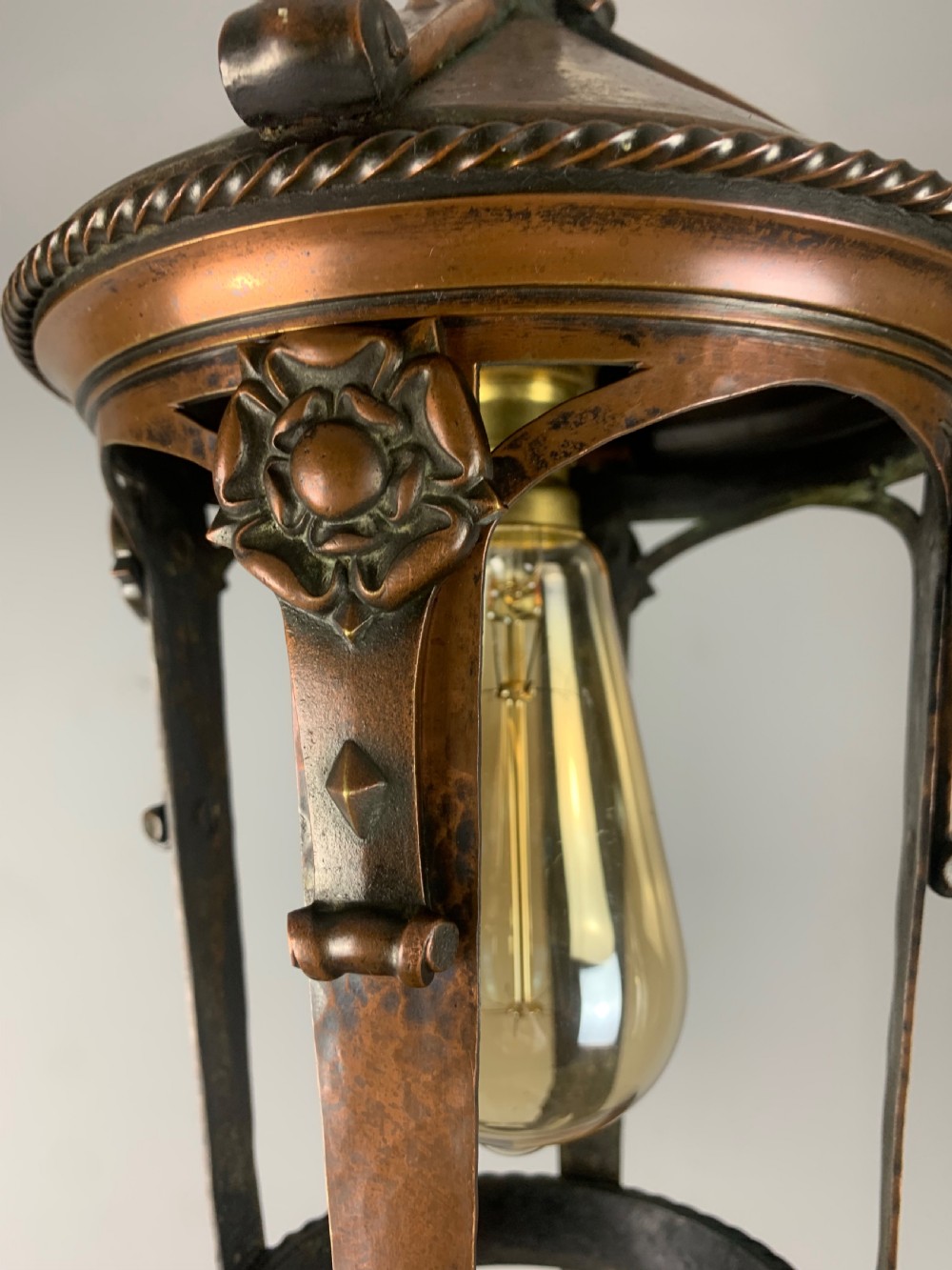 Arts & Crafts Copper Pendant Lantern View V