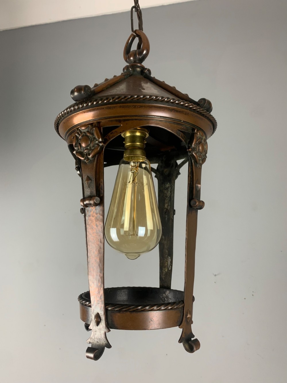 Arts & Crafts Copper Pendant Lantern View VI