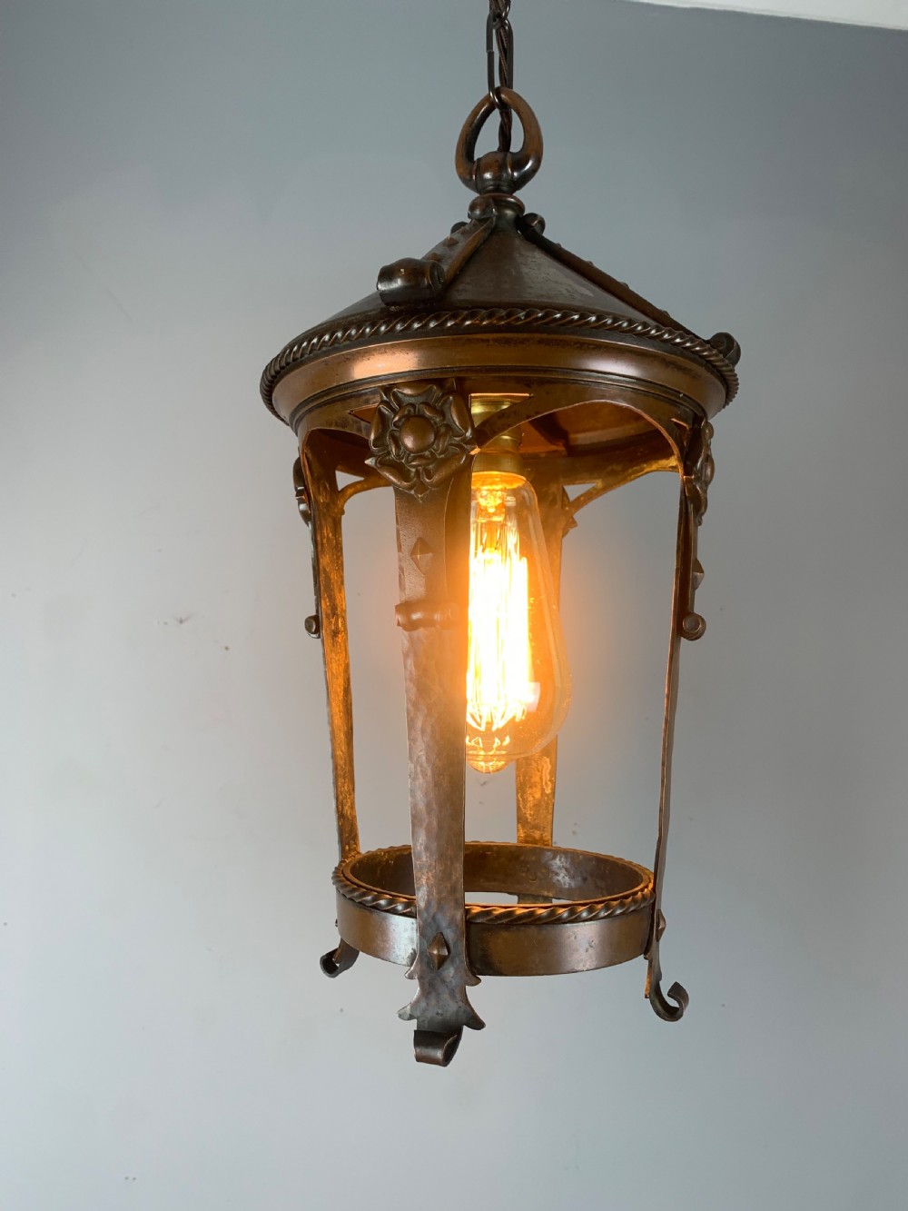 Arts & Crafts Copper Pendant Lantern View IX