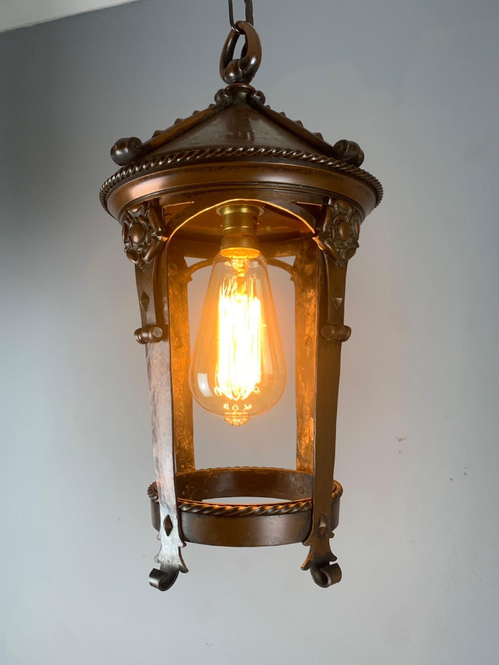 Arts & Crafts Copper Pendant Lantern View X
