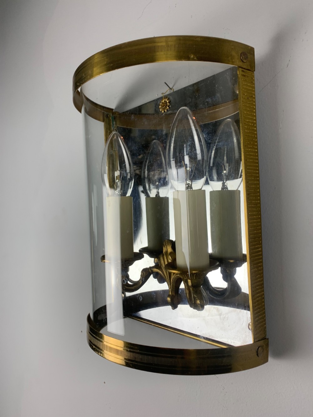 French Single Gilded Convex Half Lantern Wall Light View III