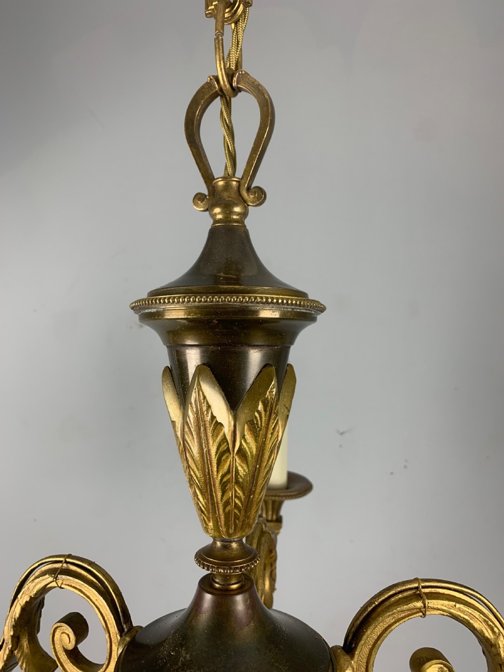 French Gilded Brass 5 Light Antique Chandelier View II