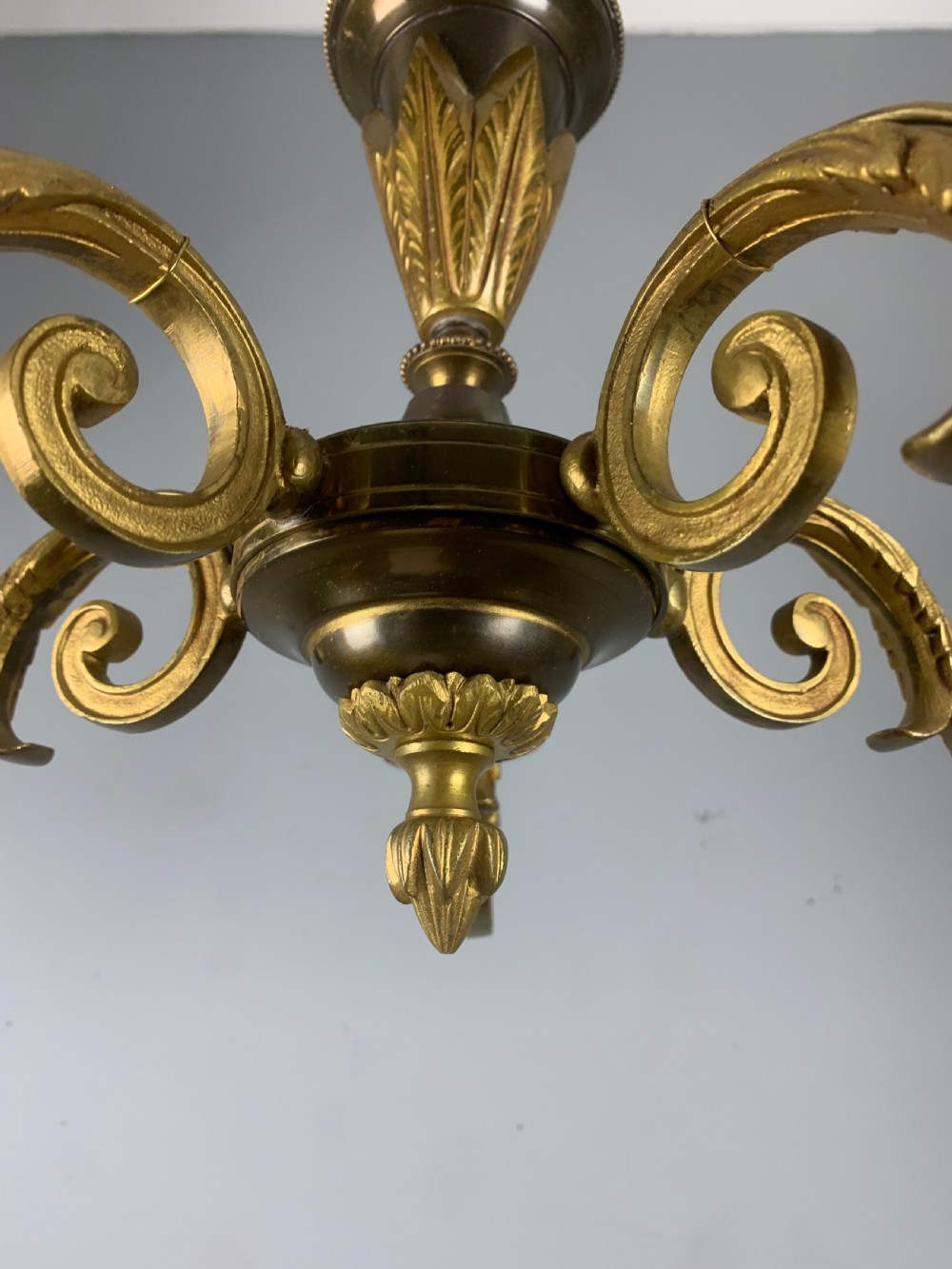 French Gilded Brass 5 Light Antique Chandelier View III